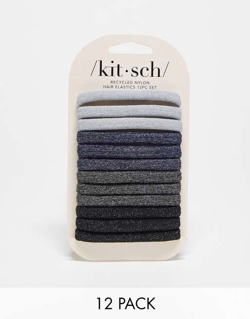 Kitsch – Mörka, glittriga hårsnoddar i nylon, 12-pack