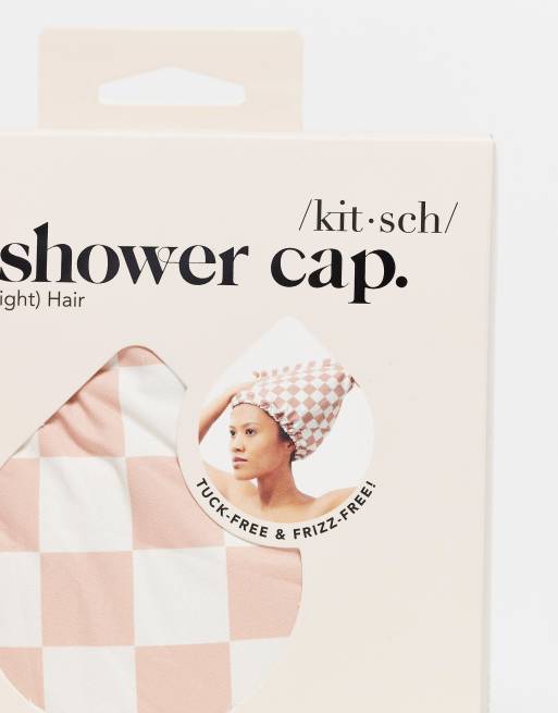 Kitsch – Orange, rutig duschmössa med satinfoder, 3 av 4