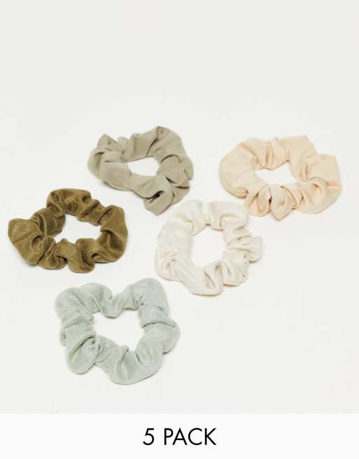 Kitsch - Pakke med 5 assorterede scrunchies med struktur - Eucalyptus