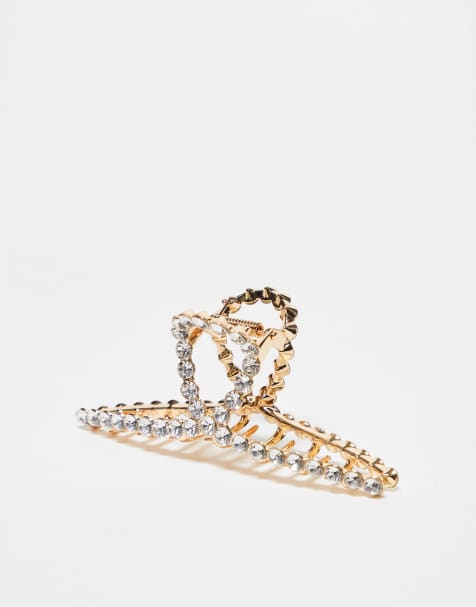 Kitsch - Pinza per capelli in metallo color oro con strass - view 1