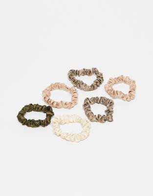 Kitsch Ruched Satin Scrunchies 6 Pack Set - Eucalyptus-no Colour In Transparent