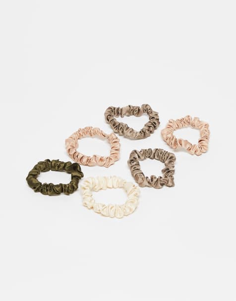 Kitsch ruched satin scrunchies 6pc set - eucalyptus - view 1