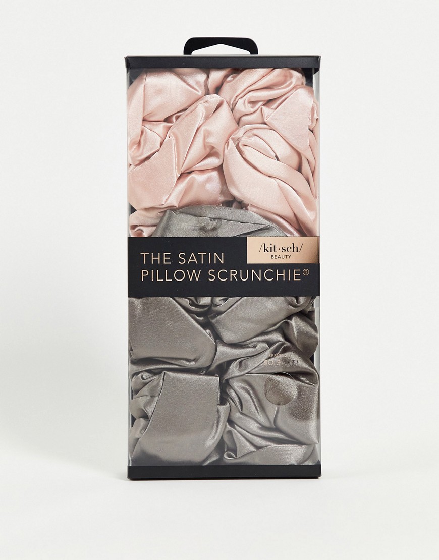 kitsch satin blush + grey sleep pillow scrunchies set-multi