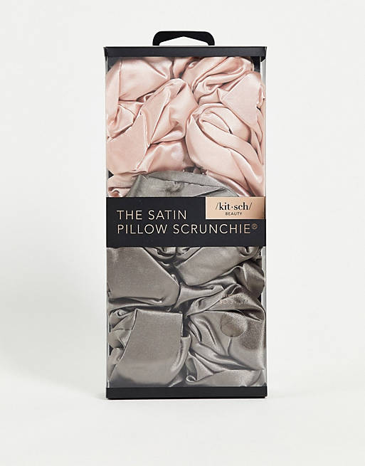Kitsch Satin Blush + Grey Sleep Pillow Scrunchies Set