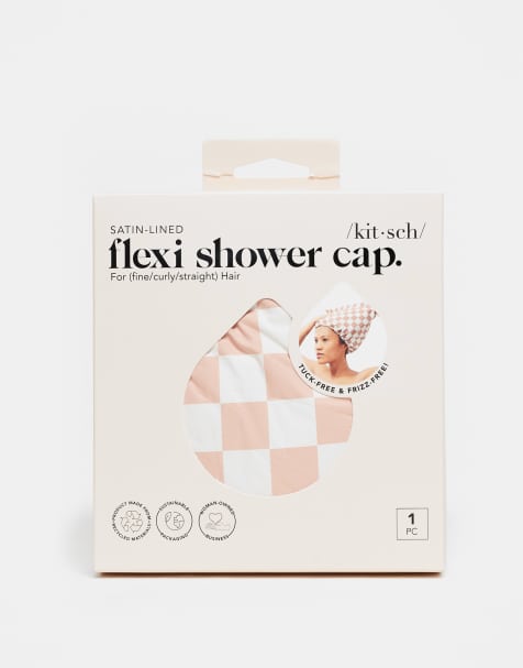 Kitsch Satin-Lined Flexi Shower Cap - Terracotta Checker - view 1