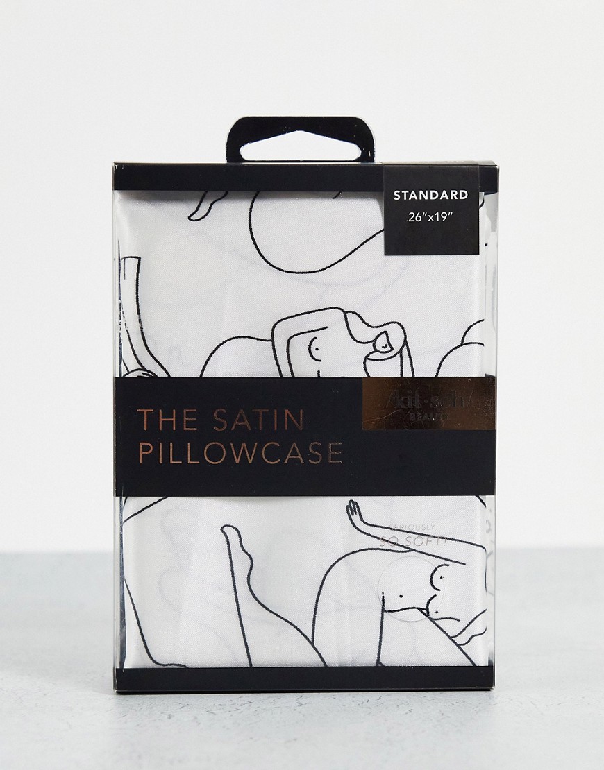 Kitsch Satin Pillowcase - Nude Print-White