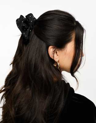 Kitsch Kitsch Satin Rhinestone Brunch Scrunchie - Black