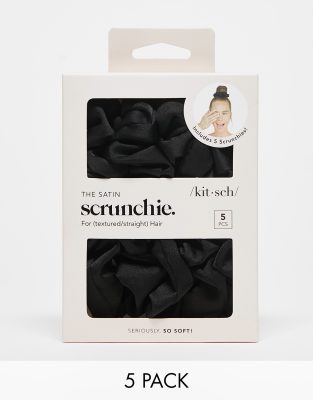 Kitsch Kitsch Satin Sleep Scrunchies 5 Pack - Black-No colour