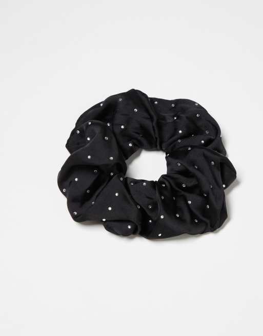Kitsch - Sort brunch-scrunchie med rhinsten