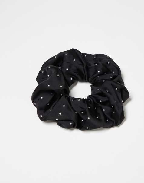 Kitsch - Sort scrunchie i stof med rhinsten i pakke med 1 stk - view 1