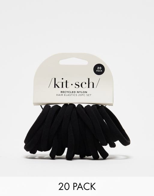 Kitsch - Sæt med 20 hårelastikker i nylon - Sort