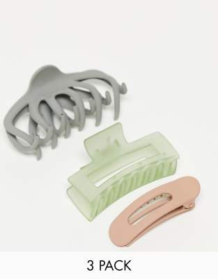 Kitsch - Verschiedene Haarklammern und Clips im 3er-Set-Grün