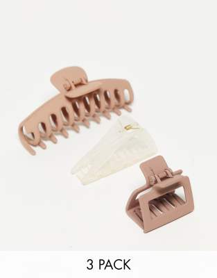 Kitsch - Verschiedene Oversize-Haarklemmen im 3er-Pack-Braun