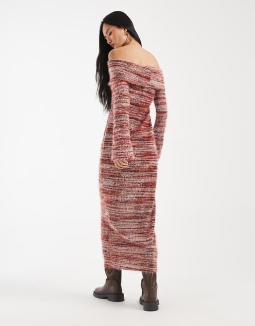 Kiwi & Co - Bibi - Gebreide maxi-bardotjurk van gemengd garen met textuur in roestbruin, 2 van 4