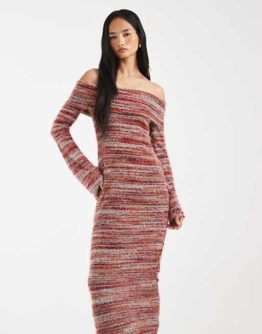 Kiwi & Co - Bibi - Gebreide maxi-bardotjurk van gemengd garen met textuur in roestbruin, 4 van 4
