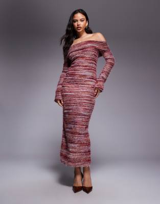 Kiwi & Co - Bibi - Strukturiertes Bardot-Maxikleid aus Mixgarn-Strick in Rostrot-Orange