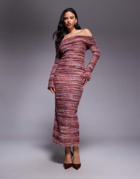 Kiwi & Co – Bibi – Strukturiertes Bardot-Maxikleid aus Mixgarn-Strick in Rostrot - view 1