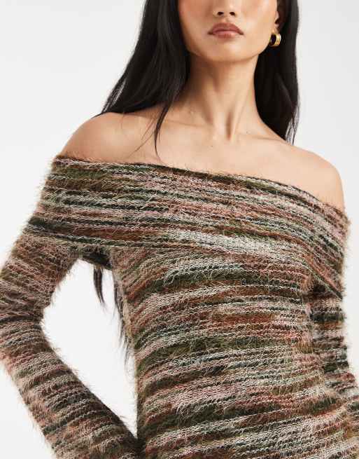 Kiwi & Co – Bibi – Strukturiertes Bardot-Minikleid aus Mixgarn-Strick in Khaki, 2 von 4