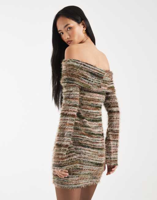 Kiwi & Co – Bibi – Strukturiertes Bardot-Minikleid aus Mixgarn-Strick in Khaki, 4 von 4