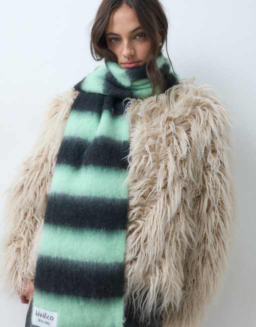 Kiwi & Co brushed scarf in navy & mint stripe, 2 of 5