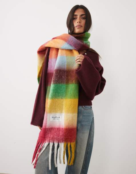 Kiwi & Co brushed tassle scarf in multi check - view 1