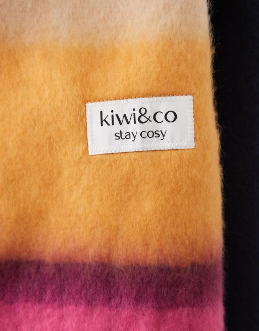 Kiwi & Co brushed tassle scarf in purple & orange stripe, 2 of 3