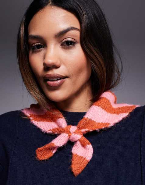 Kiwi & Co contains wool hand knitted neck tie in peach stripe - view 1