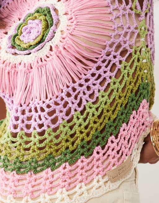 Kiwi & Co Cora hand crocheted open flower top in pink ombre, 3 of 4