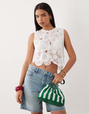 Kiwi & Co cotton crochet flower vest top in white