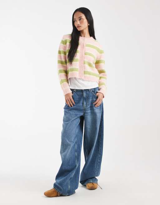 Kiwi & Co Darling contains wool fluffy knit button through cardigan in pink & lime, 4 of 5
