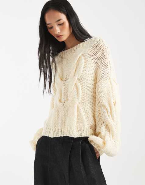 Kiwi & Co - Daydream - Pull ample en maille torsadée de laine effet mohair mélangés tricoté à la main - Crème - view 1