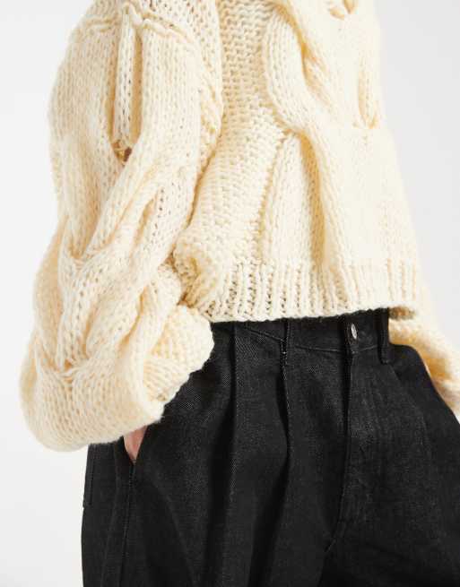 Kiwi & Co - Daydream - Pull ample en maille torsadée de laine effet mohair mélangés tricoté à la main - Crème, 3 de 4