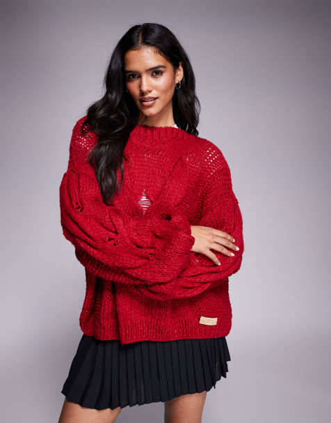 Kiwi & Co – Daydream – Röd, flätstickad tröja i slouchy oversize - view 1