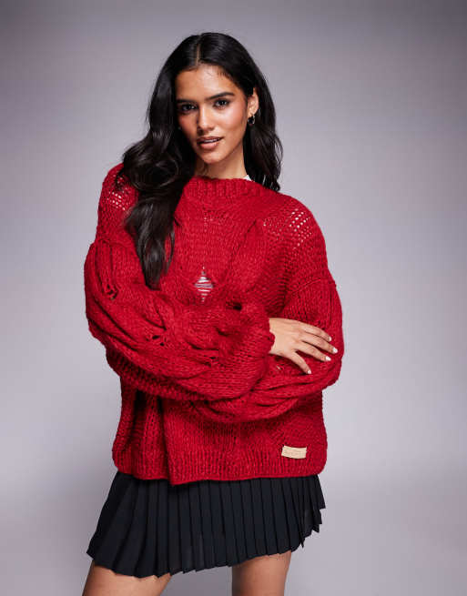 Kiwi & Co – Daydream – Röd, flätstickad tröja i slouchy oversize