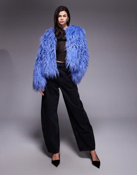 Kiwi & Co Esme faux mongolian fur jacket in blue