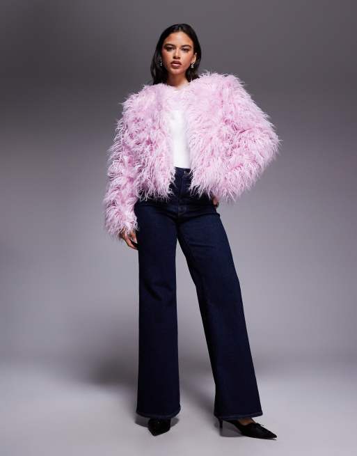 Hugyourskin ファー付き ライトピンク ジャケット Kiwi & Co Esme faux mongolian fur jacket in pink | ASOS