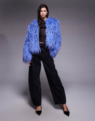 Kiwi & Co Esme mongolian faux fur jacket in blue | ASOS