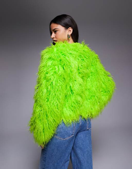 新品タグ付❣️ リョウ　Essential Jacket ユーカリプスグリーン Kiwi & Co Esme mongolian faux fur jacket in lime green | ASOS