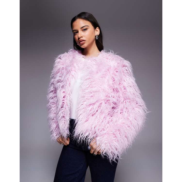 Kiwi & Co Esme mongolian faux fur jacket in pink | ASOS
