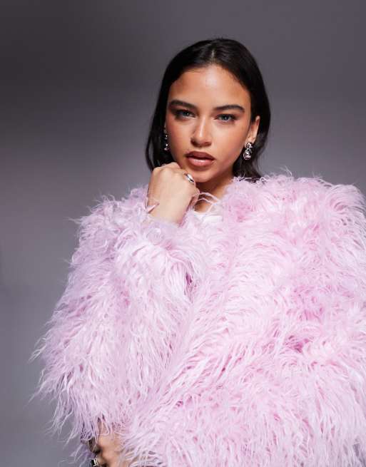 Kiwi & Co Esme mongolian faux fur jacket in pink | ASOS