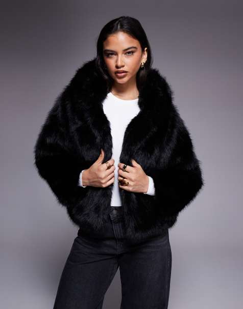 Kiwi & Co Faye faux fur hooded cropped jacket in black