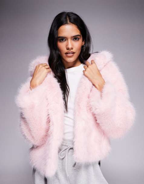 Kiwi & Co Faye faux fur hooded cropped jacket in pink - view 1