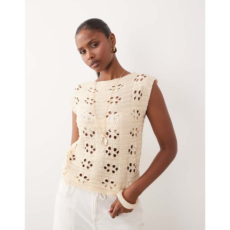Kiwi & Co floral crochet cap sleeve top in cream | ASOS