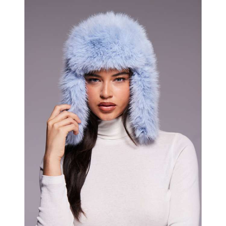 Kiwi & Co fluffy faux-fur aviator hat in blue | ASOS