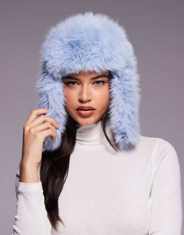 Kiwi & Co fluffy faux-fur aviator hat in blue | ASOS
