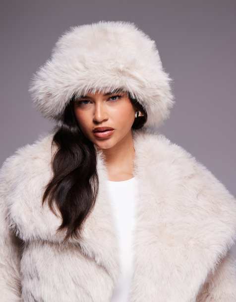 Kiwi & Co fluffy faux-fur bucket hat in cream - view 1