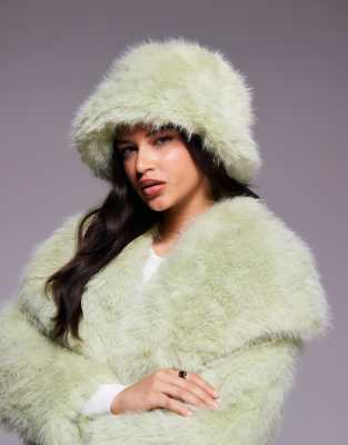 Kiwi & Co Fluffy Faux Fur Bucket Hat In Green