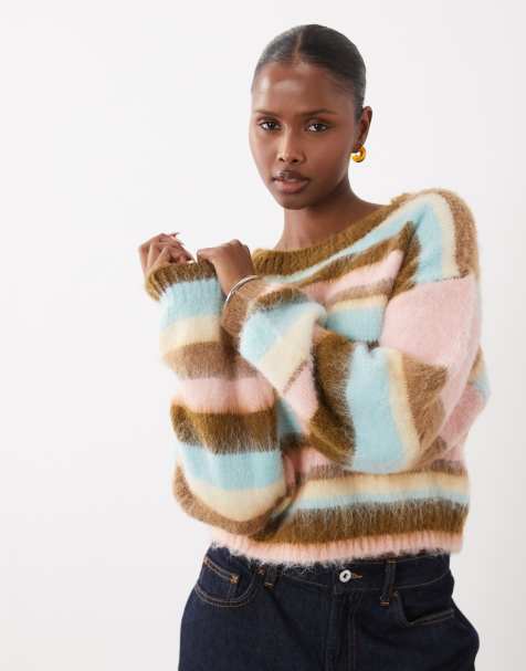 Kiwi & Co fluffy knit sweater in pastel stripe - view 1