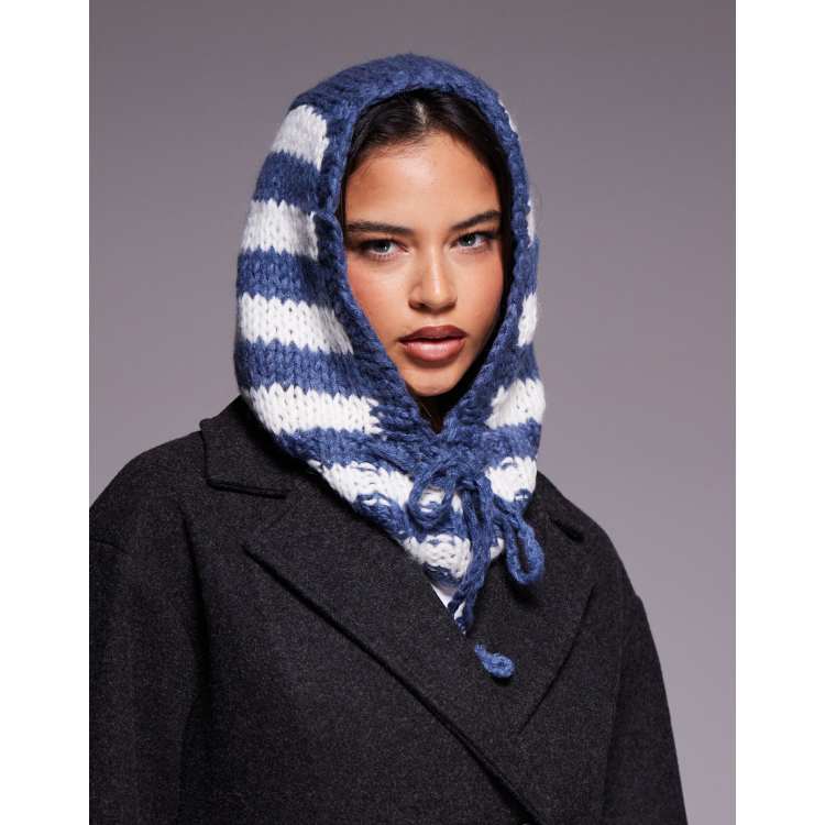 Kiwi & Co Forget Me Not oversized hand-knit snood in navy & white