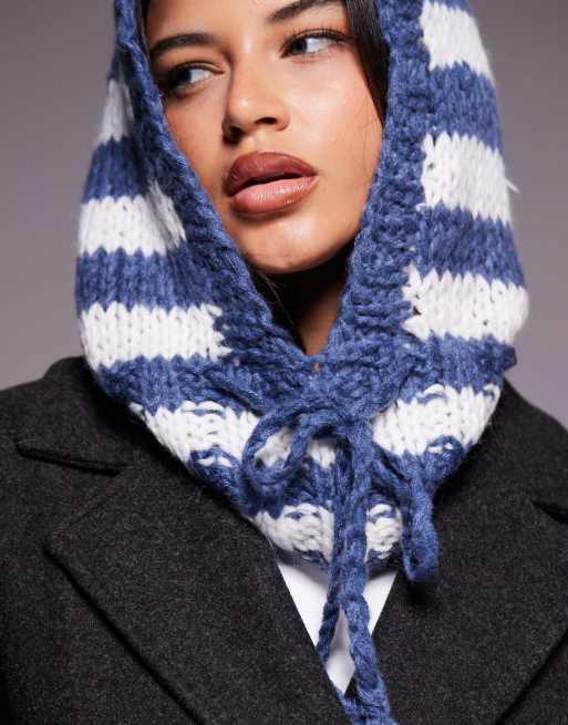 Kiwi & Co Forget Me Not oversized hand-knit snood in navy & white stripes